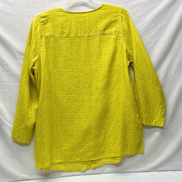 Rachel Zoe Womens 1X Linen Button Down Yellow White Polka Dot Blouse Casual Fun - Picture 2 of 14